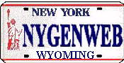  New York State License Plate with Wyoming written on the bottom